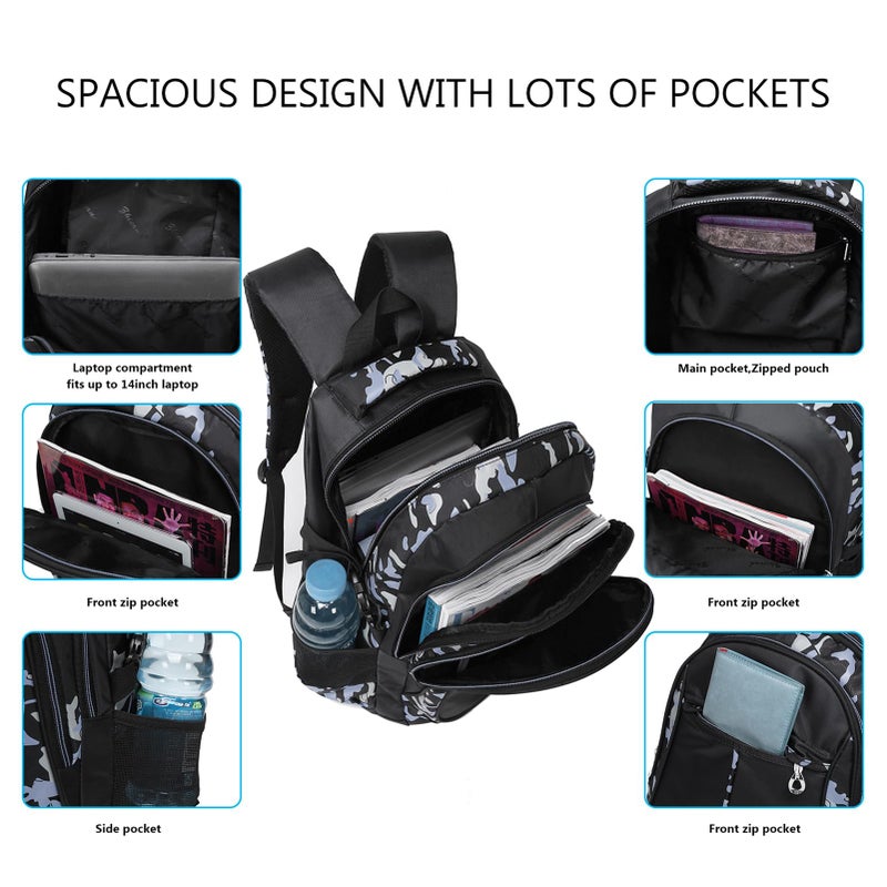 goldwheat School Backpack for Boys Cool Camouflage Bookbags with Lunch Box Pencil Case 3pcs for Middle School - Image 4